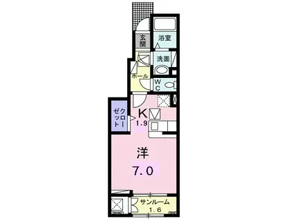 ヴィラージュ ルリ(ワンルーム/1階)の間取り写真