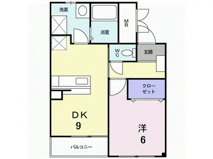 エクセレント(1DK/2階)の間取り写真