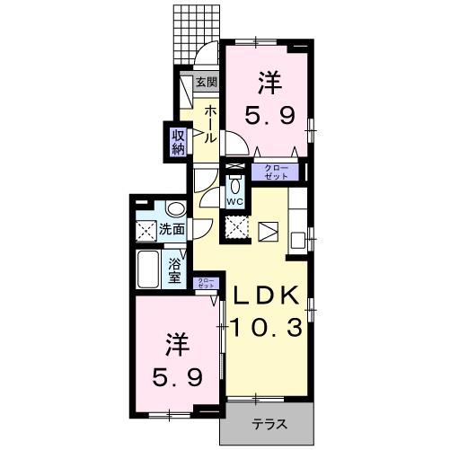 メゾン プラシードⅡ(2LDK/1階)の間取り写真