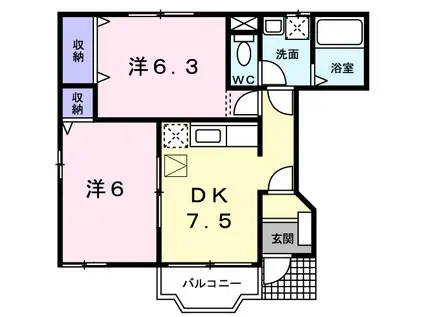 バーズアイヒルズⅡ(2DK/1階)の間取り写真