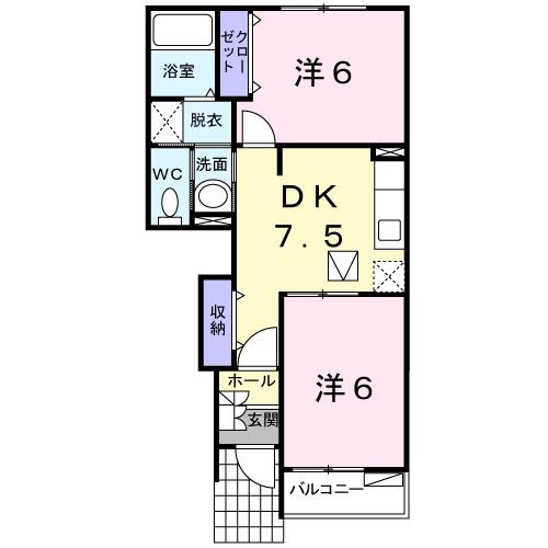 ウォーター フィールド E(2DK/1階)の間取り写真