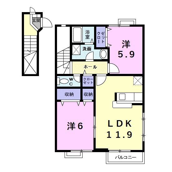 ラフィナートSKⅡ(2LDK/2階)の間取り写真