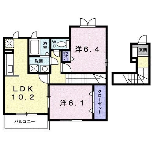 レインボーヒルズⅡ(2LDK/2階)の間取り写真