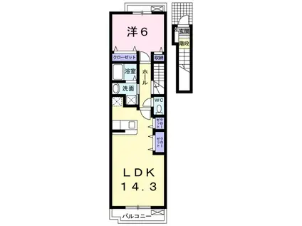 デイジー Ⅱ(1LDK/2階)の間取り写真