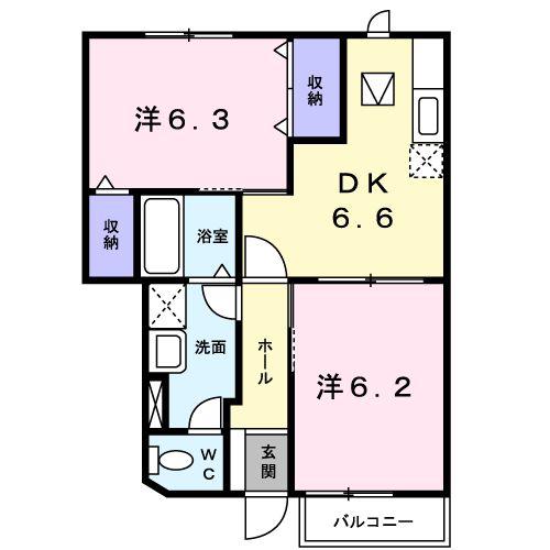 アーバンハイツⅠ(2DK/1階)の間取り写真