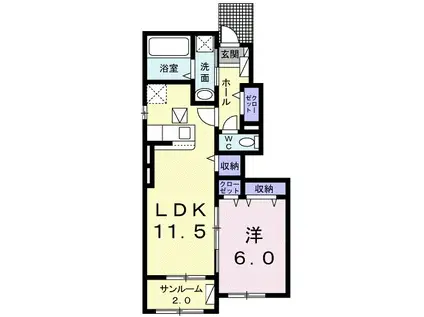 グランカーサ水芳Ⅰ(1LDK/1階)の間取り写真