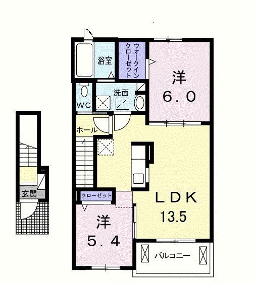 グランファミーユⅡ(2LDK/2階)の間取り写真