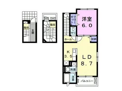 アンジュ・ソシア A(1LDK/3階)の間取り写真