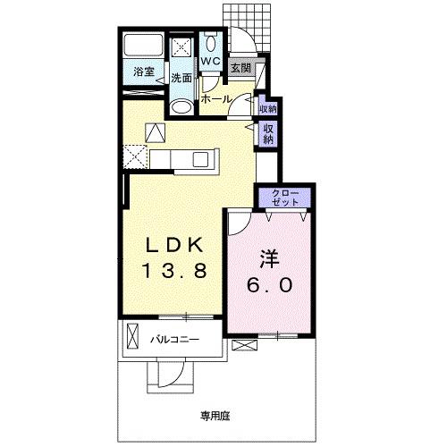 コッティ国府(1LDK/1階)の間取り写真