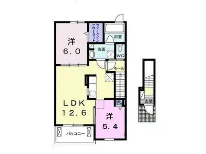 グランドビュー国府 Ⅱ(2LDK/2階)の間取り写真