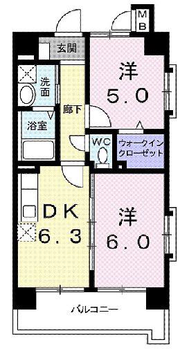 ポース ポロス(2DK/6階)の間取り写真