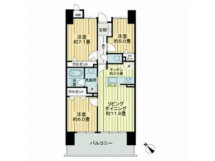 サーパス八幡山公園(3LDK/9階)の間取り写真