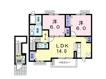ドミール大島 Ⅰ(2LDK/2階)の間取り写真