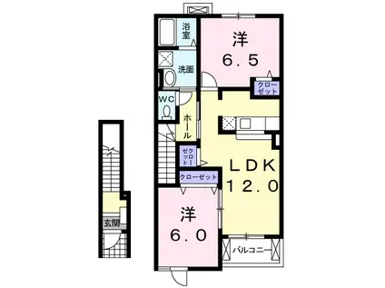 プリムローズ 弐番館(2LDK/2階)の間取り写真