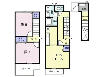ドリームハイツC(2LDK/2階)の間取り写真
