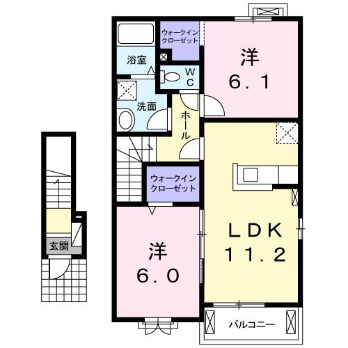 シャン・ド・フルールⅡ(2LDK/2階)の間取り写真