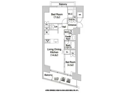 コンフォリア芝浦バウハウス(2LDK/7階)の間取り写真