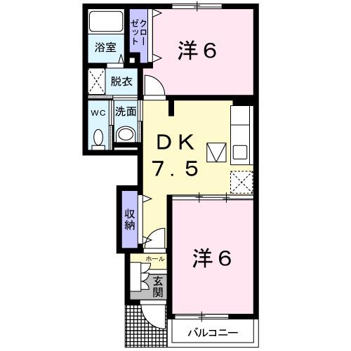 パークリアレジデンスB(2DK/1階)の間取り写真