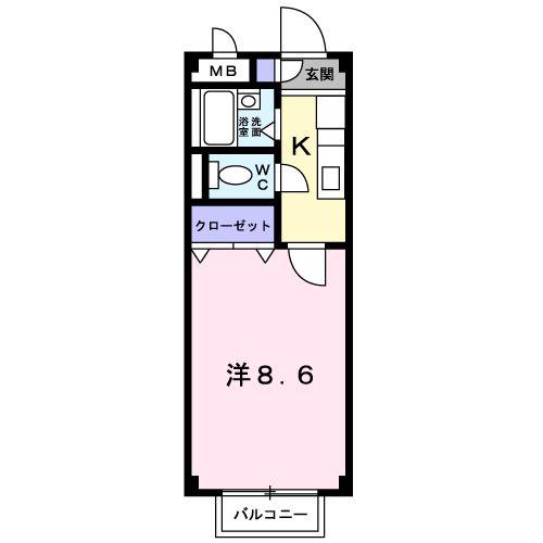 リバーサイドシティⅠ(1K/2階)の間取り写真