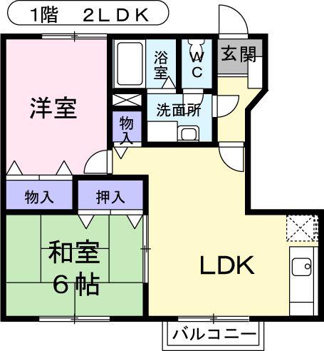 エクセールKI A(2LDK/1階)の間取り写真
