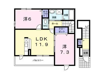 ペルル Ⅴ(2LDK/2階)の間取り写真
