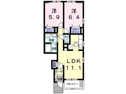 クローバー下平川Ⅰ(2LDK/1階)の間取り写真