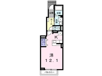 アルエットⅡ-B(ワンルーム/1階)の間取り写真