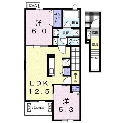 ゼストⅡ(2LDK/2階)の間取り写真