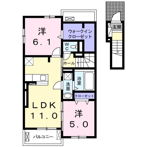 MーフォレストⅡ(2LDK/2階)の間取り写真