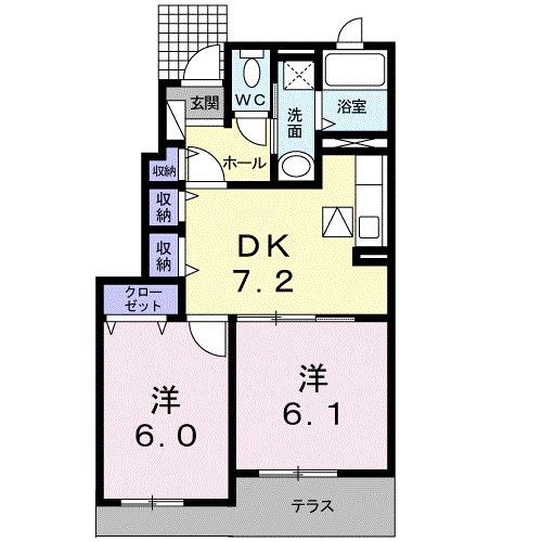 ソーレ・アロッジオⅢ(2DK/1階)の間取り写真
