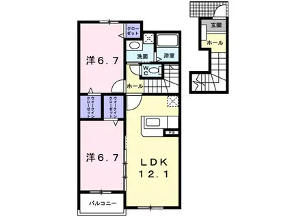 ソレイユ(2LDK/2階)の間取り写真