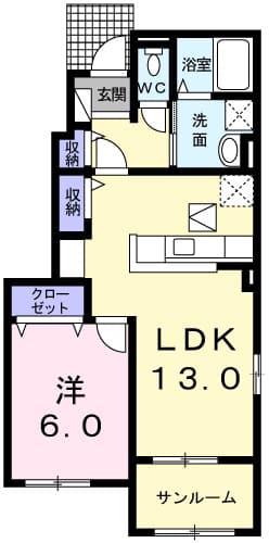 カーサ・サンパティークⅡ(1LDK/1階)の間取り写真