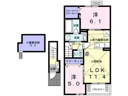 Eーフォレスト Ⅱ棟(2LDK/2階)の間取り写真
