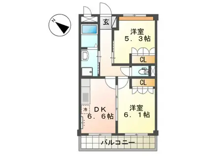 パークサイド小糸江Ⅰ(2DK/1階)の間取り写真