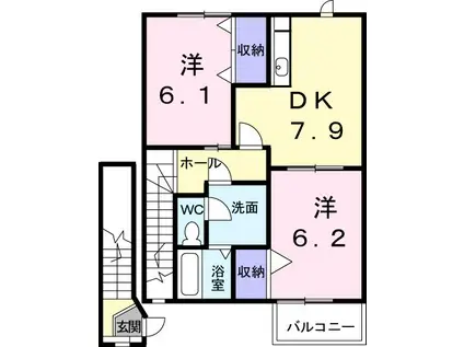 グランパズドリーム砺波Ⅱ(2DK/2階)の間取り写真