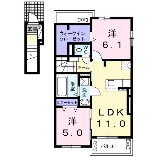 エクセリア立木Ⅰ(2LDK/2階)の間取り写真