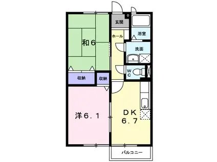 シャンペトレⅠ(2DK/1階)の間取り写真