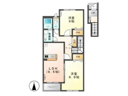 ヴァン・ヌーボ VENT NOUVEAU(2DK/2階)の間取り写真