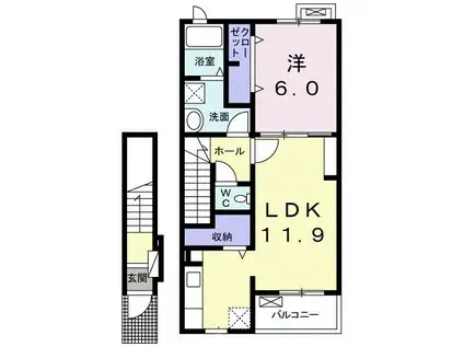 ビオーラ喜沢Ⅱ(1LDK/2階)の間取り写真