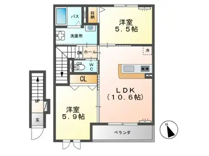 メゾン・ド・ヴェルジェ(2LDK/2階)の間取り写真