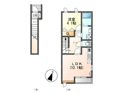 東北本線 小山駅 徒歩32分 2階建 築6年(1LDK/2階)の間取り写真
