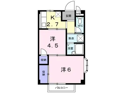 クレッセントハウスⅡ(2K/2階)の間取り写真