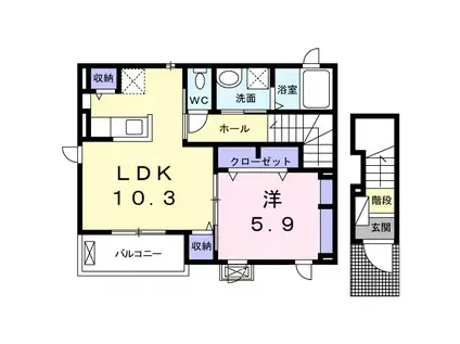 キュート&コージーⅠ(1LDK/2階)の間取り写真