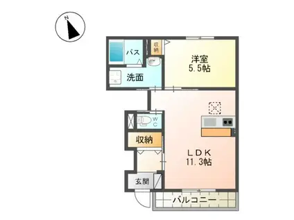 グレイス・ワン今泉(1LDK/1階)の間取り写真