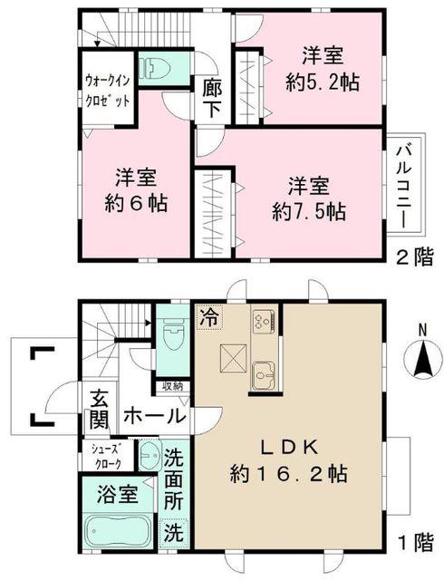 つくばエクスプレス 流山おおたかの森駅 徒歩12分 2階建 築8年(3LDK)の間取り写真