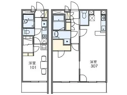 レオパレスオークヒルズB(1K/2階)の間取り写真