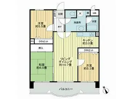 ライオンズマンションシーサイド今宿(3LDK/2階)の間取り写真