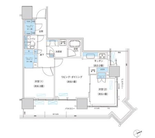 パークシティ柏の葉キャンパス ザ・ゲート(2LDK/9階)の間取り写真