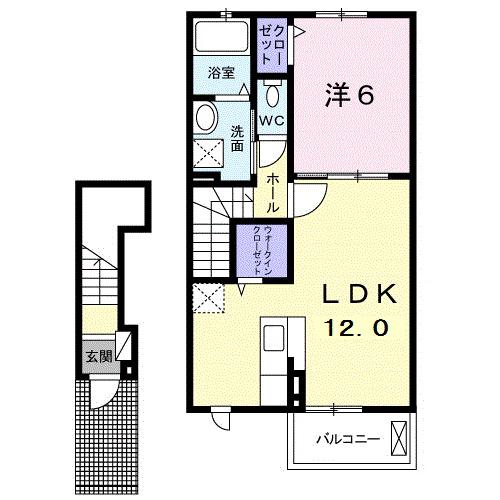ヴィラ エスポワールⅠ(1LDK/2階)の間取り写真