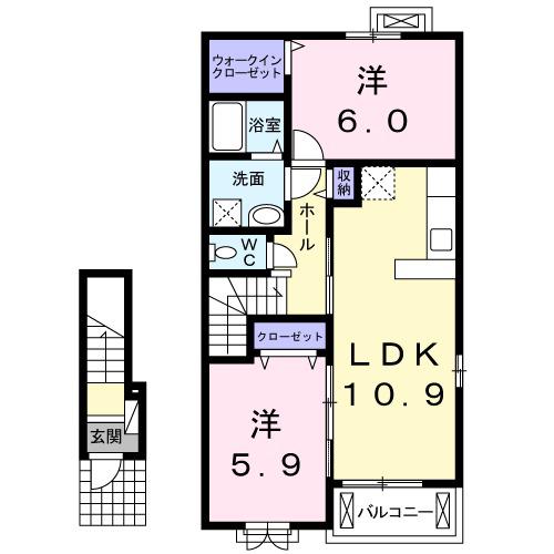 シオンⅢ(2LDK/2階)の間取り写真